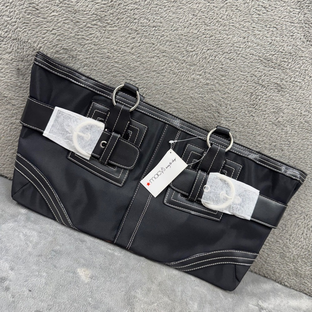 Leonard Florence Group Handbag Women OS Black NEW Contrast Stitch Buckle Tote